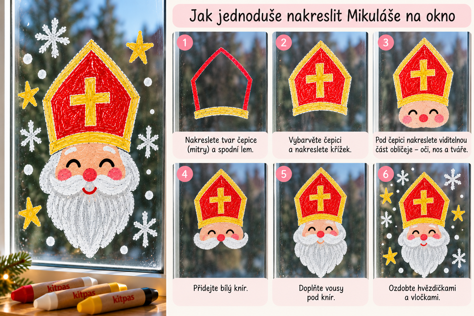 Jak nakreslit Mikuláše na okno krok za krokem